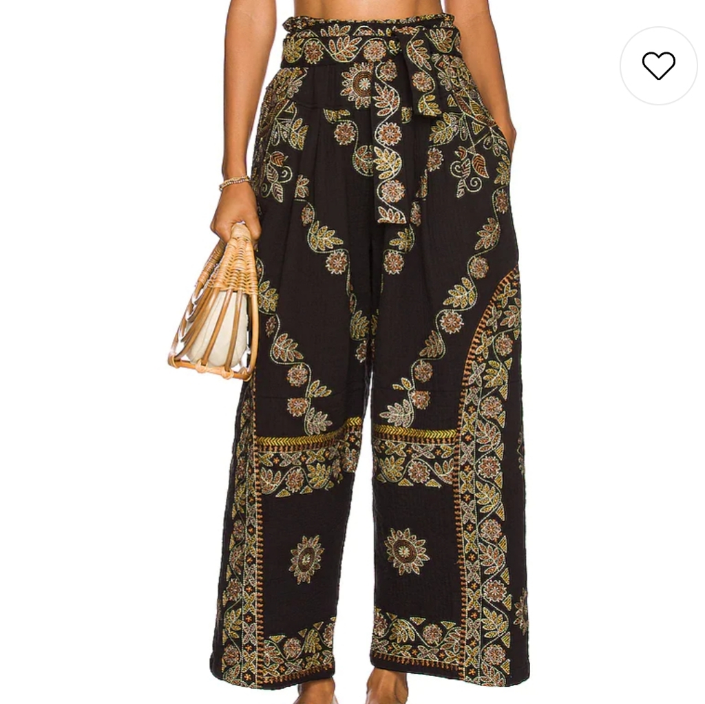 Free People Samara Embroidered Black Wide Leg Boho Chic Pants
